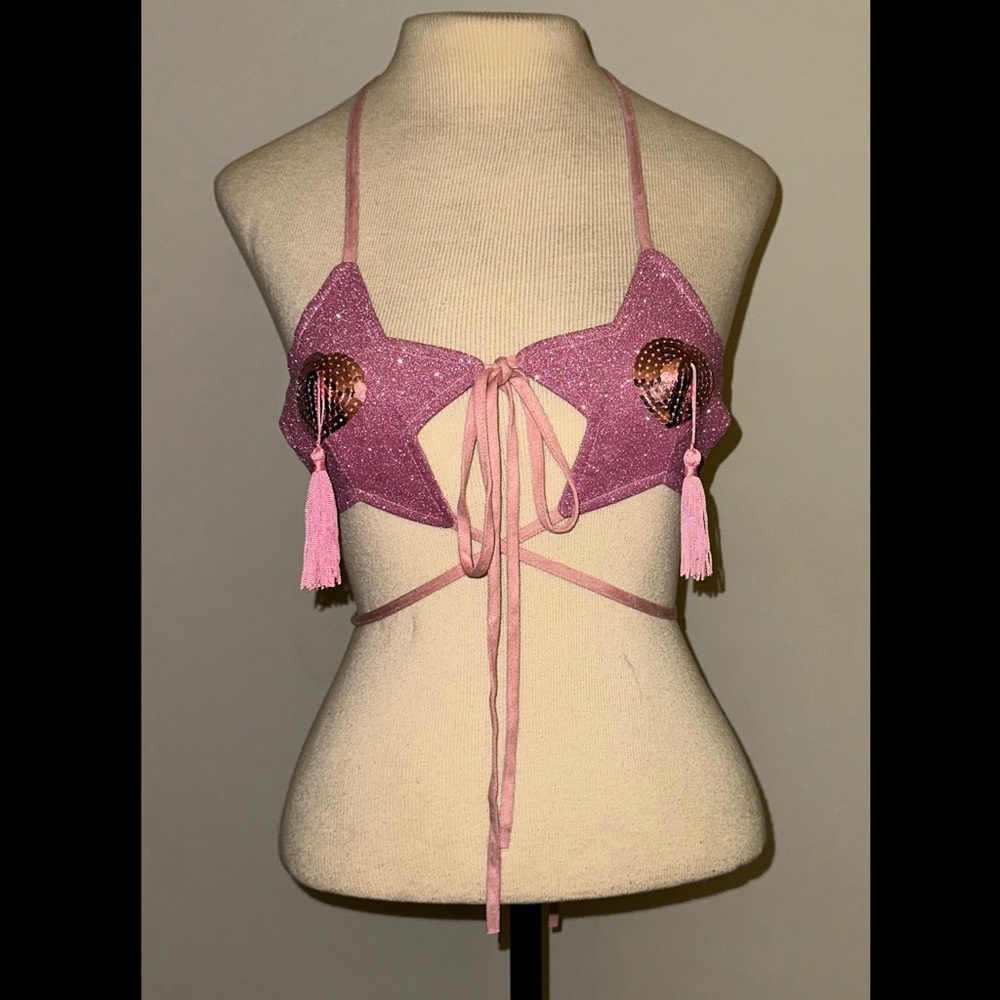 Sugar Thrillz Dolls Kill ‘SADDLE SONGS’ Pink Star Bra NWT One Size